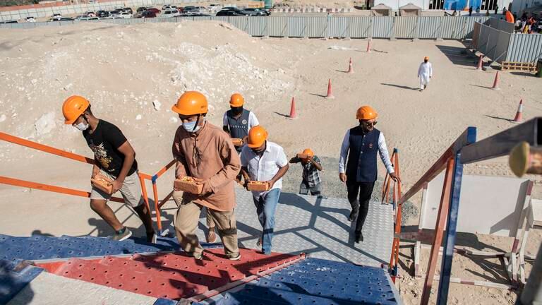 An image that illustrates this article People bless bricks for new Hindu temple in Abu Dhabi