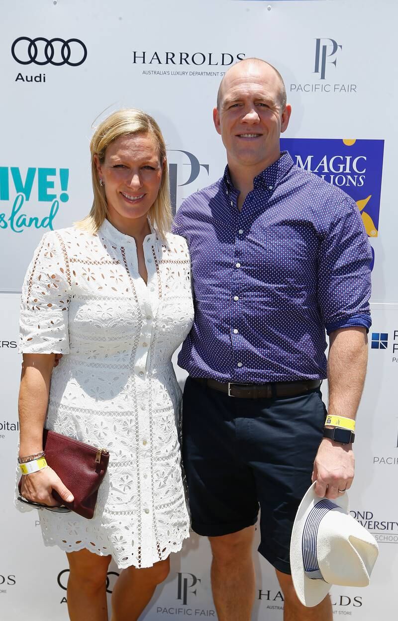 Zara Tindall, wearing a white broderie dress, and Mike Tindall pictured at the Magic Millions Polo Event on January 8, 2017 in Gold Coast, Australia. Getty Images
