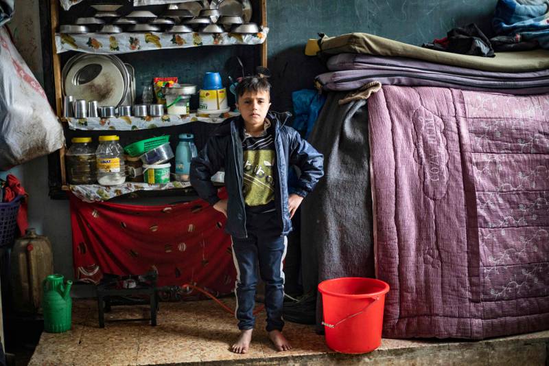 Yazan Khodr, 11, at the school near Hassakeh, after his family fled Ras Al Ain.  Various groups, including Syrian government forces, extremists and Kurdish fighters, vied for control of Ras Al Ain.