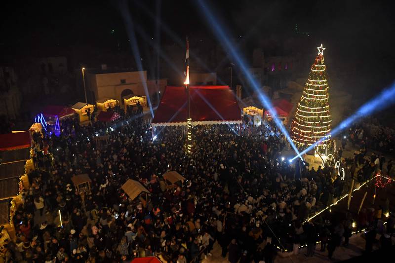 The Christmas tree in Al Hatab Square in Aleppo, Syria. AFP