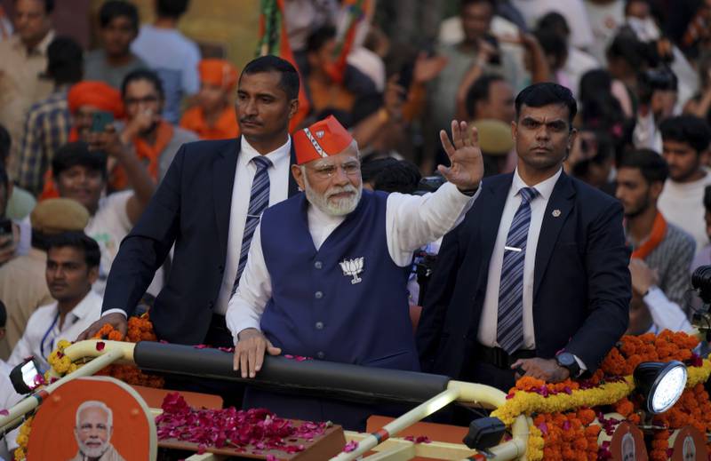 Indian Prime Minister Narendra Modi, campaigning in the Ahmedabad, Gujarat, is in a strong position to secure a third term. AP Photo