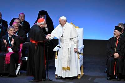 The Pope attends the final session of the 'Mediterranean Meetings' (Rencontres Mediterraneennes) at the Palais du Pharo, in Marseille.  EPA