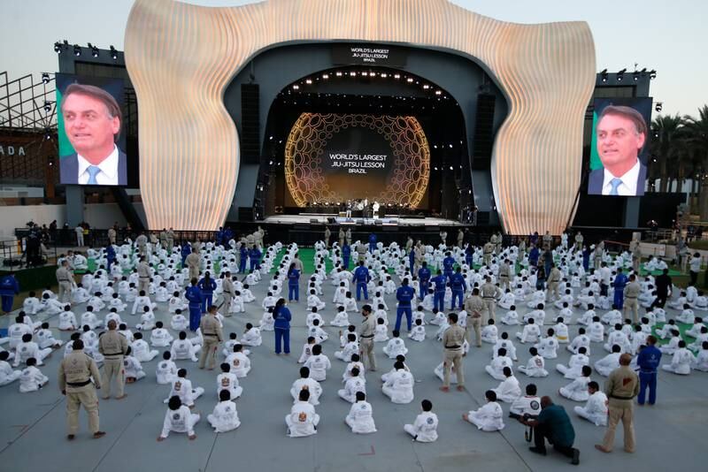 The UAE Jiu-Jitsu Federation set the record by co-ordinating sessions involving 2,700 athletes across 14 sites. EPA