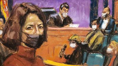 An artist's sketch of Ghislaine Maxwell, former girlfriend of disgraced US financier Jeffrey Epstein, listening as the guilty verdict for trafficking a minor is read in a New York City court. She was found guilty on five of six charges. Reuters