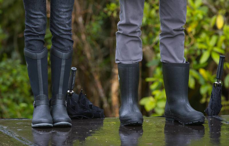 Her wellies, left, are the Muck Boot Company's Reign boot - they retail for about Dh700.