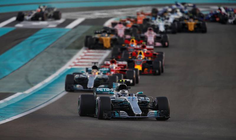 Formula One - Abu Dhabi Grand Prix - Yas Marina circuit, Abu Dhabi, United Arab Emirates - November 26, 2017   Mercedes' Valtteri Bottas leads during the start of the race   REUTERS/Hamad I Mohammed