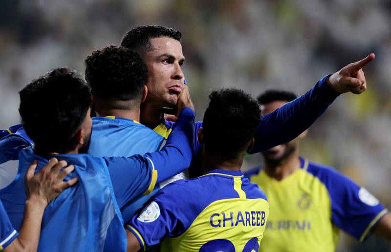 Al Nassr's Cristiano Ronaldo celebrates scoring the winning goal in a 3-2 win over Al Shabab in the Saudi Pro League at Al Awwal Park, Riyadh, on May 23, 2023. Reuters