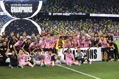 Inter Miami celebrate after defeating Nashville to win the Leagues Cup 2023 final. AFP
