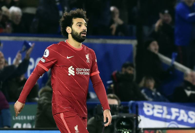 Liverpool's Mohamed Salah after missing a chance to score from the penalty spot. AP