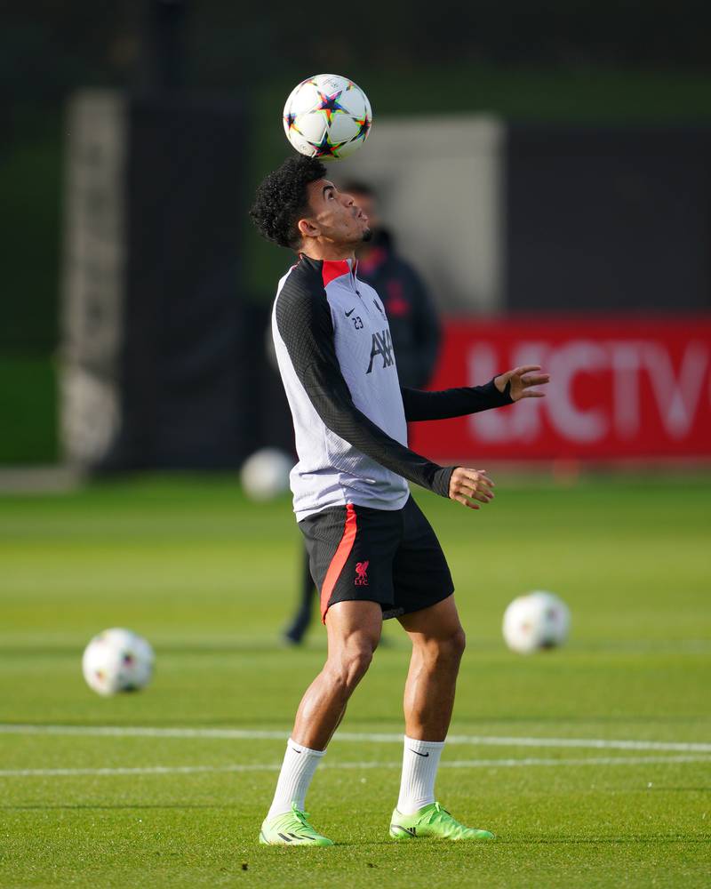 Liverpool's Luis Diaz during training. PA