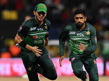 Pakistan Babar Azam (R) and Pakistan's Shaheen Shah Afridi (L) chase the ball during the Asia Cup 2023 Super Four one-day international (ODI) cricket match between Sri Lanka and Pakistan at the R.  Premadasa Stadium in Colombo on September 14, 2023.  (Photo by Farooq NAEEM  /  AFP)