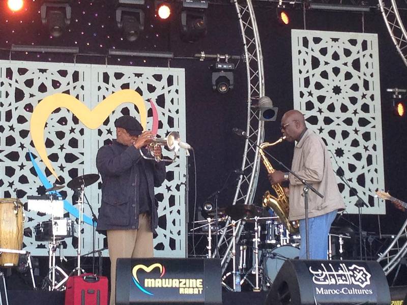 Hugh Mesakela (left) and Manu Dibango (right) perform during the 13th Mawazine Rhythms of the World music festival in Rabat June 2, 2014. Photo by Saeed Saeed