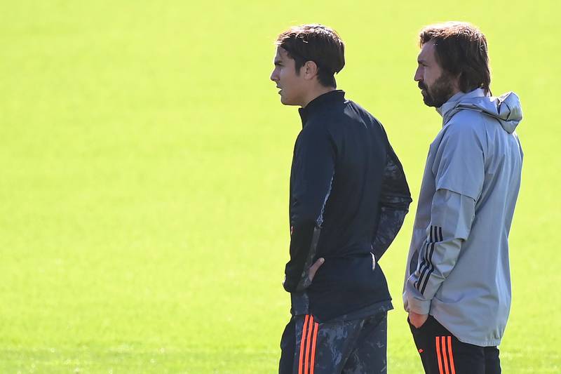 Paulo Dybala and manager Andrea Pirlo. AFP