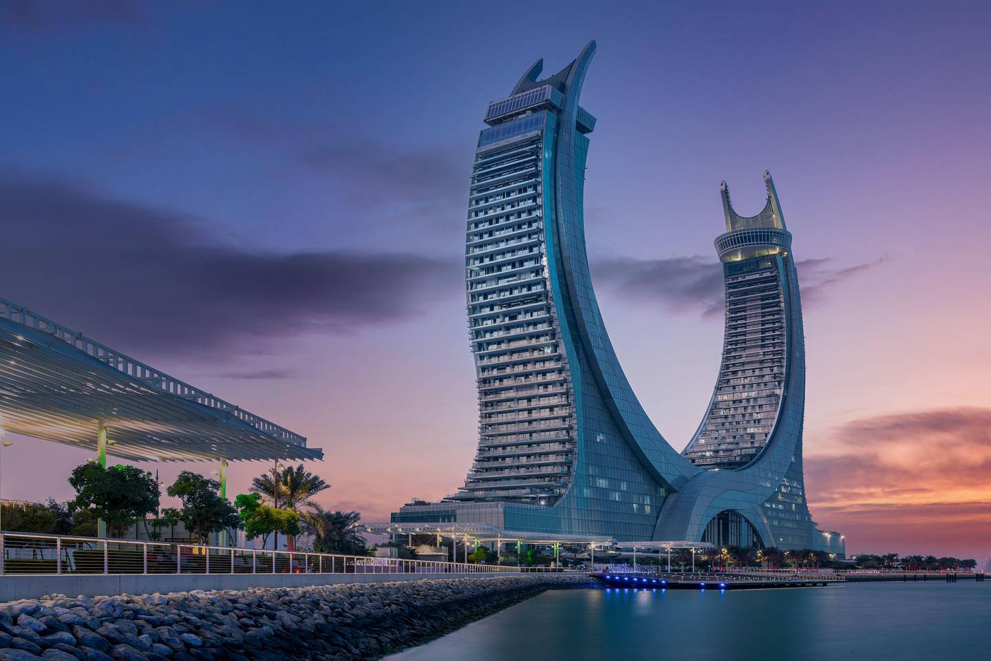 Katara towers is located in the Lusail Marina district. Alamy