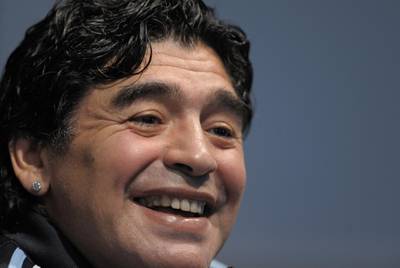 In this file picture taken on January 16, 2009 Argentina's national football team coach Diego Maradona laughs during a press conference in Ezeiza, Buenos Aires. AFP