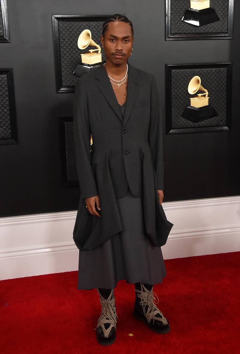 Steve Lacy arrives at the 62nd annual Grammy Awards in Comme des Garcons. AP