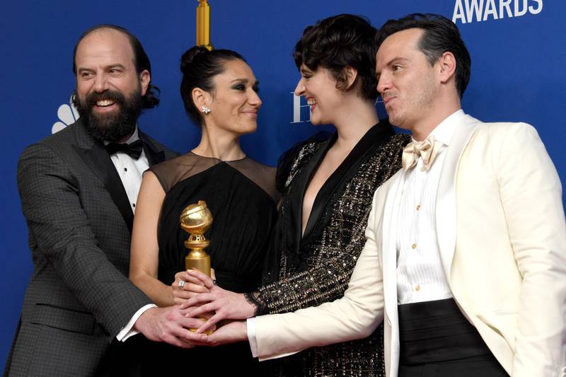 The cast of 'Fleabag' pose with their Best Television Series - Musical or Comedy award, during the 77th annual Golden Globe Awards on January 5, 2020, at The Beverly Hilton hotel in Beverly Hills, California. EPA