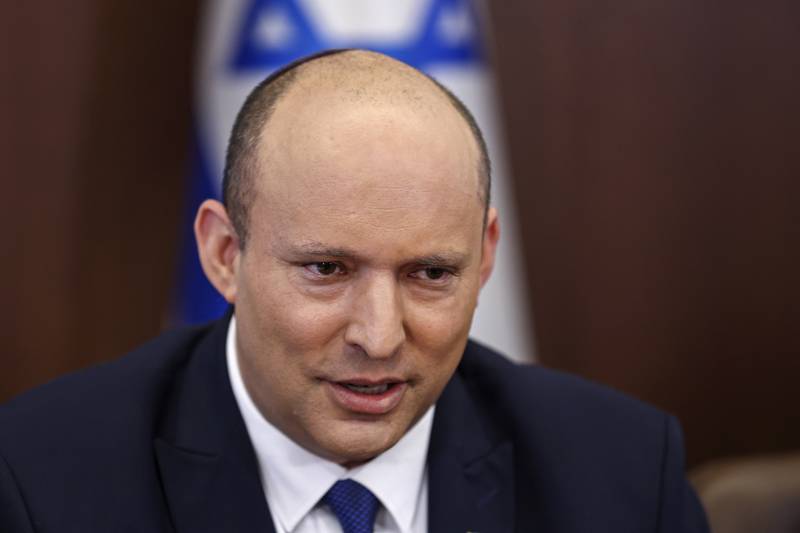 Naftali Bennett chairs a Cabinet meeting, his last as Israeli Prime Minister, at his office in Jerusalem on Sunday. AP