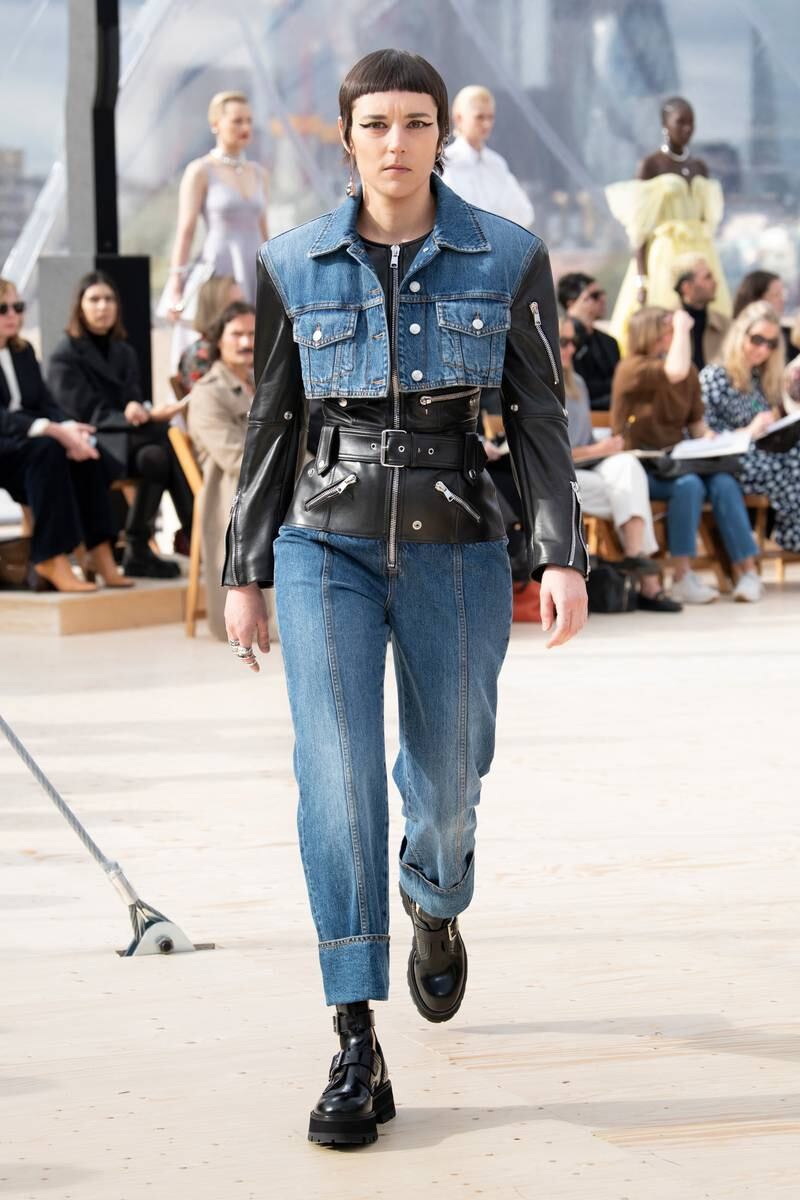 The leather biker jacket from the 1990s is set to make a comeback in 2022, as seen here at Alexander McQueen.