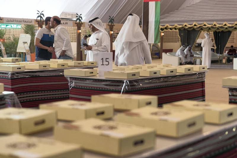 LIWA, UNITED ARAB EMIRATES. 05 October 2017. Liwa Date Auction. Opening day of the first annual Liwa Date Auction. Different lots of dates up for auction are neatly displayed before the start of the auction. (Photo: Antonie Robertson/The National) Journalist: Anna Zacharias. Section: National.
