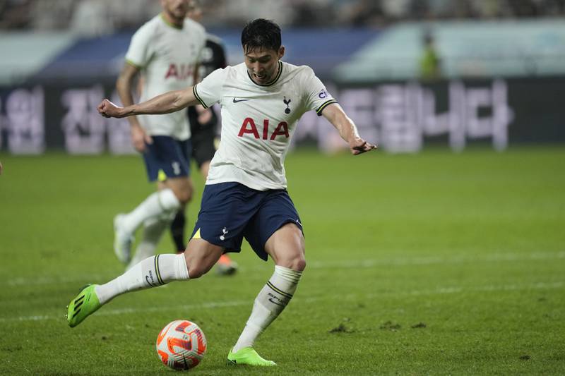 Tottenham Hotspur's Son Heung-min scores against a K-League XI at Seoul World Cup Stadium in South Korea, on July 13. AP