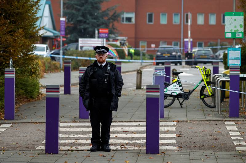 A police officer stands guard near the scene at Liverpool Women's Hospital. Reuters