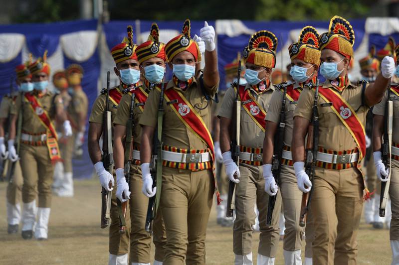 Railway Protection Forces cadets march in Chennai. AFP