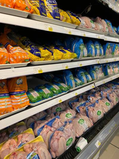 The price of a kilogram of fresh chicken ranges between Dh10 and Dh24 in various shops in Ajman. Salam Al Amir / The National