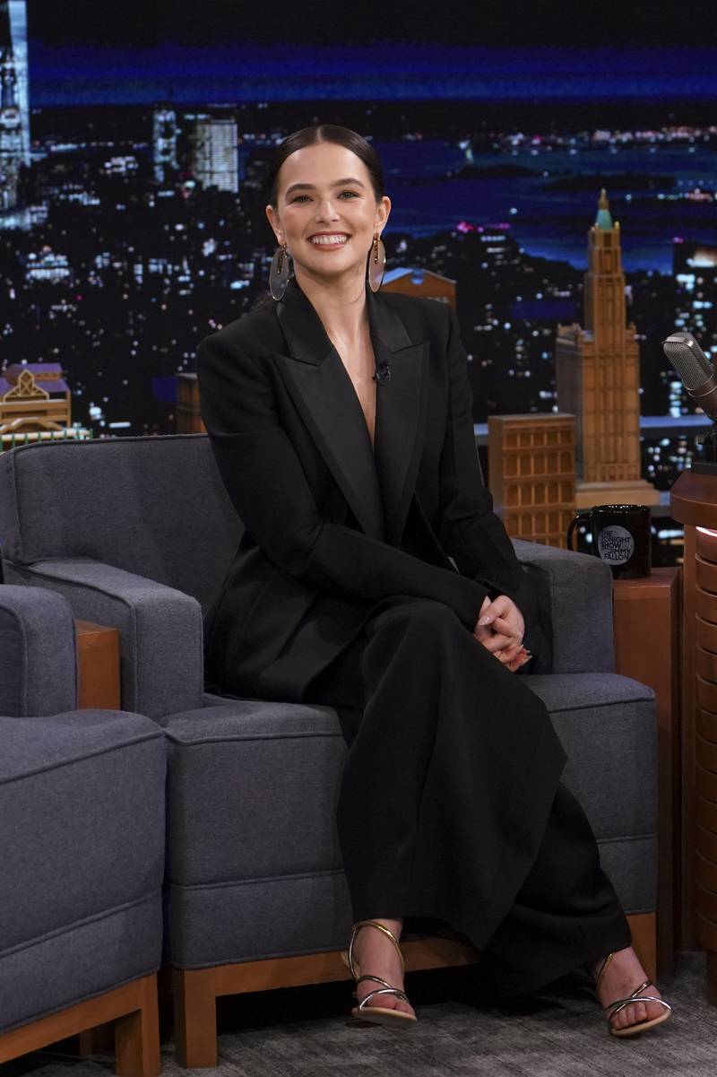 Zoey Deutch wore a Fendi tuxedo to appear on the 'The Tonight Show Starring Jimmy Fallon' in New York City on March 9, 2022. Getty Images