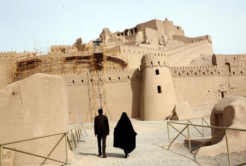 A local Iranian couple from Bam visits the UNESCO World Heritage Site citadel Arg-e Bam during the 15th anniversary of the earthquake in the city of Bam, Kerman province, southeast Iran. EPA