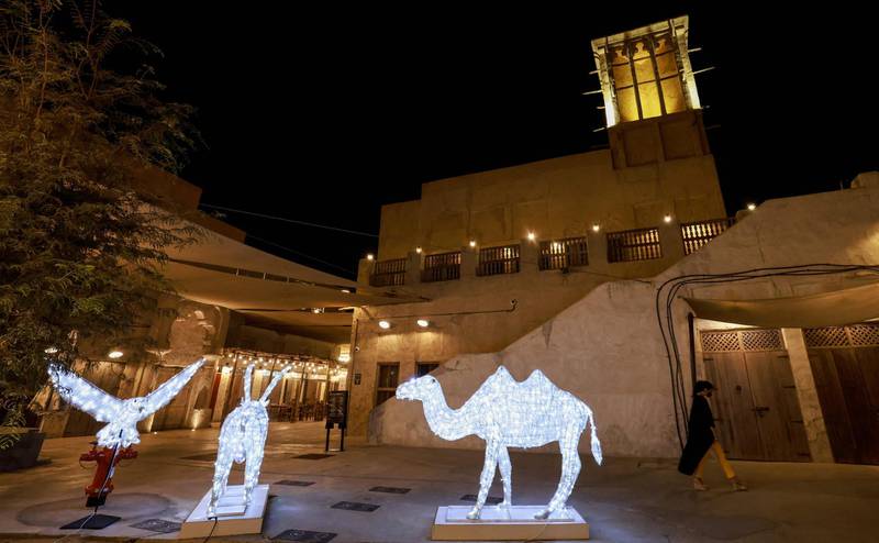 A view of decorations shaped as animals put in place in the Seef district of Dubai for Ramadan.  AFP