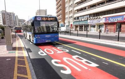 Separate lanes for buses and taxis will reduce the time spent by bus users on Dubai's busy roads by up to 40 per cent. Photo: RTA