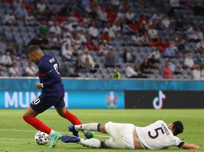 Kylian Mbappe 8 - Shot on target after 16 minutes was France’s best effort until the goal – which he was primed to score until Hummels did it for him. Lost possession a couple of times but always a fleet heeled danger down the left. Put the ball in the net with a fine strike from there after 66 but, mercifully for the Germans, it was offside. The magic will come. EPA