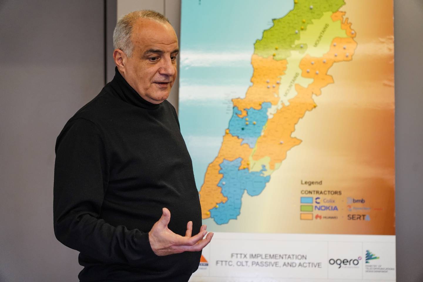 Ogero chairman Imad Kreidieh says thieves are cutting cables into small pieces and then loading them into a van for sale. Finbar Anderson / The National