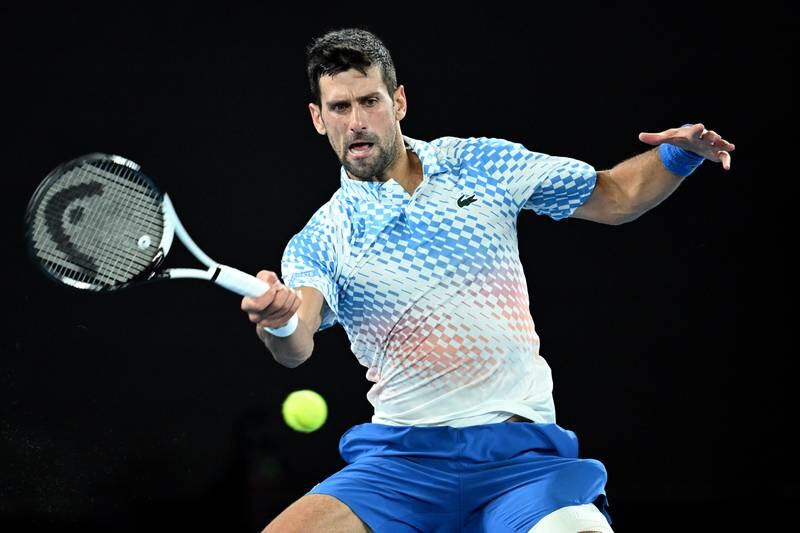 Novak Djokovic en route to victory over Andrey Rublev in the Australian Open quarter-final. EPA