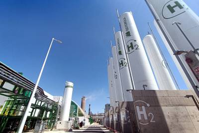A green hydrogen plant built by Spanish company Iberdrola in Puertollano, Spain. AFP