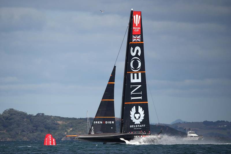 AUCKLAND, NEW ZEALAND - JANUARY 23: INEOS TEAM UK competes against Luna Rossa Prada Pirelli Team in Round three, race 2 during the 2021 PRADA Cup Round Robins on Auckland Harbour on January 23, 2021 in Auckland, New Zealand. (Photo by Phil Walter/Getty Images)