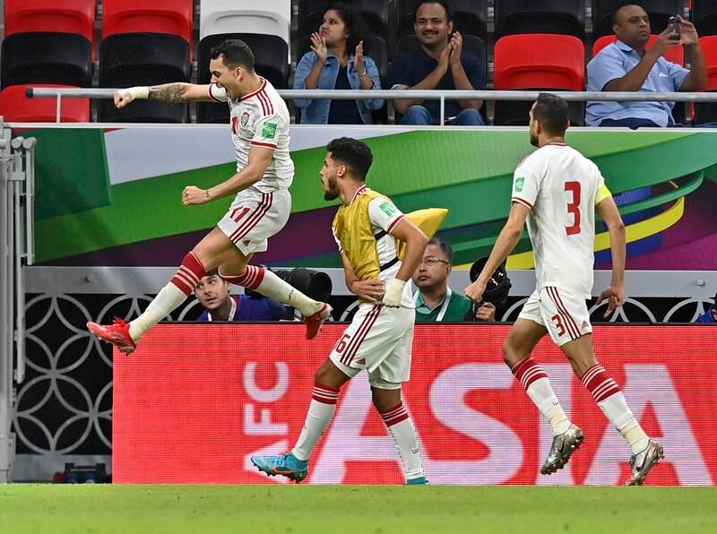 Caio Canedo celebrates after scoring UAE's equaliser against Australia. EPA