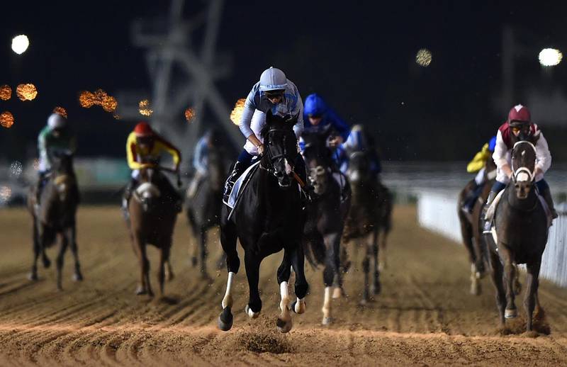 DUBAI, UNITED ARAB EMIRATES - JANUARY 11: Mickael Barzalona riding Frankyfourfingers wins the Longines Conquest Classic during the Dubai World Cup Carnival Races at the Meydan Racecourse on January 11, 2018 in Dubai, United Arab Emirates.  (Photo by Tom Dulat/Getty Images)