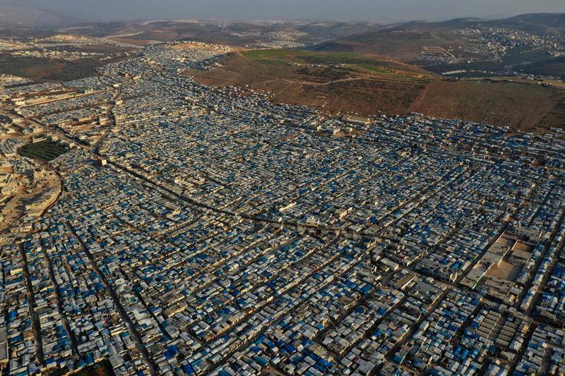 A displacement camp near the village of Qah in Idlib province, near the Syrian-Turkish border. AFP