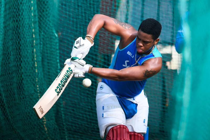 West Indies batsman Shimron Hetmyer during training at the Rajiv Gandhi International Cricket Stadium in Hyderabad on Wednesday. AFP