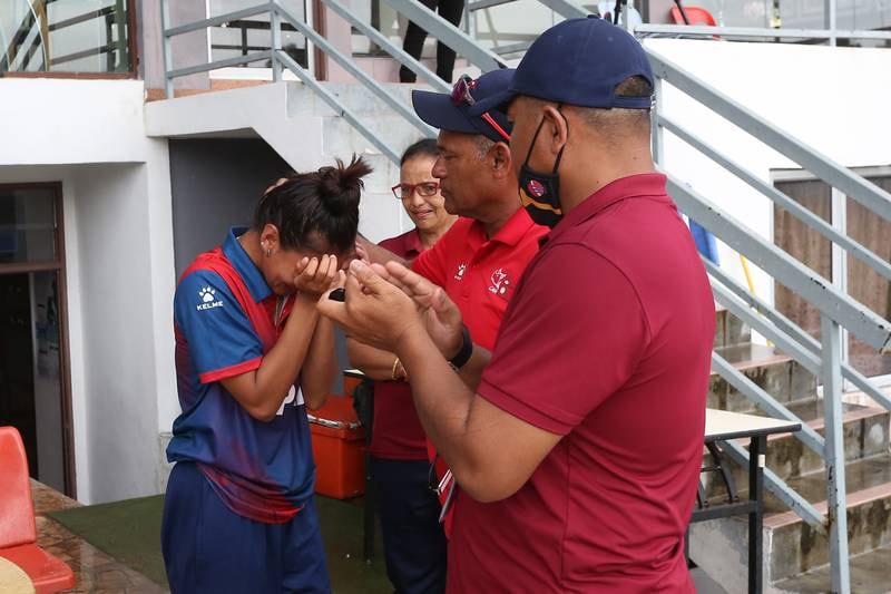 Nepal's players were disconsolate after the abandonment ended their chances to progress to the Asia Cup. 