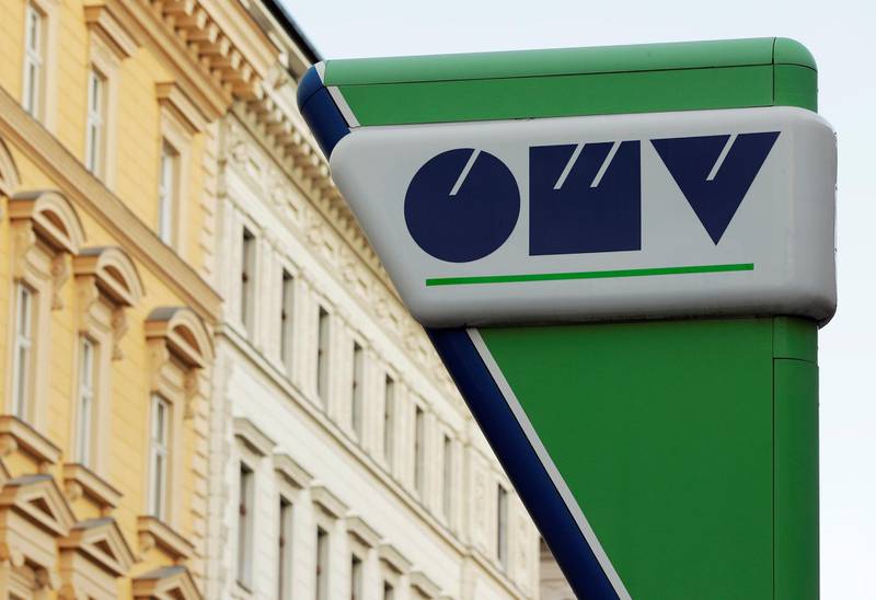 The logo of Austrian oil and gas group OMV is seen at a gas station in Vienna, Austria, October 30, 2018. Picture taken October 30, 2018. REUTERS/Heinz-Peter Bader
