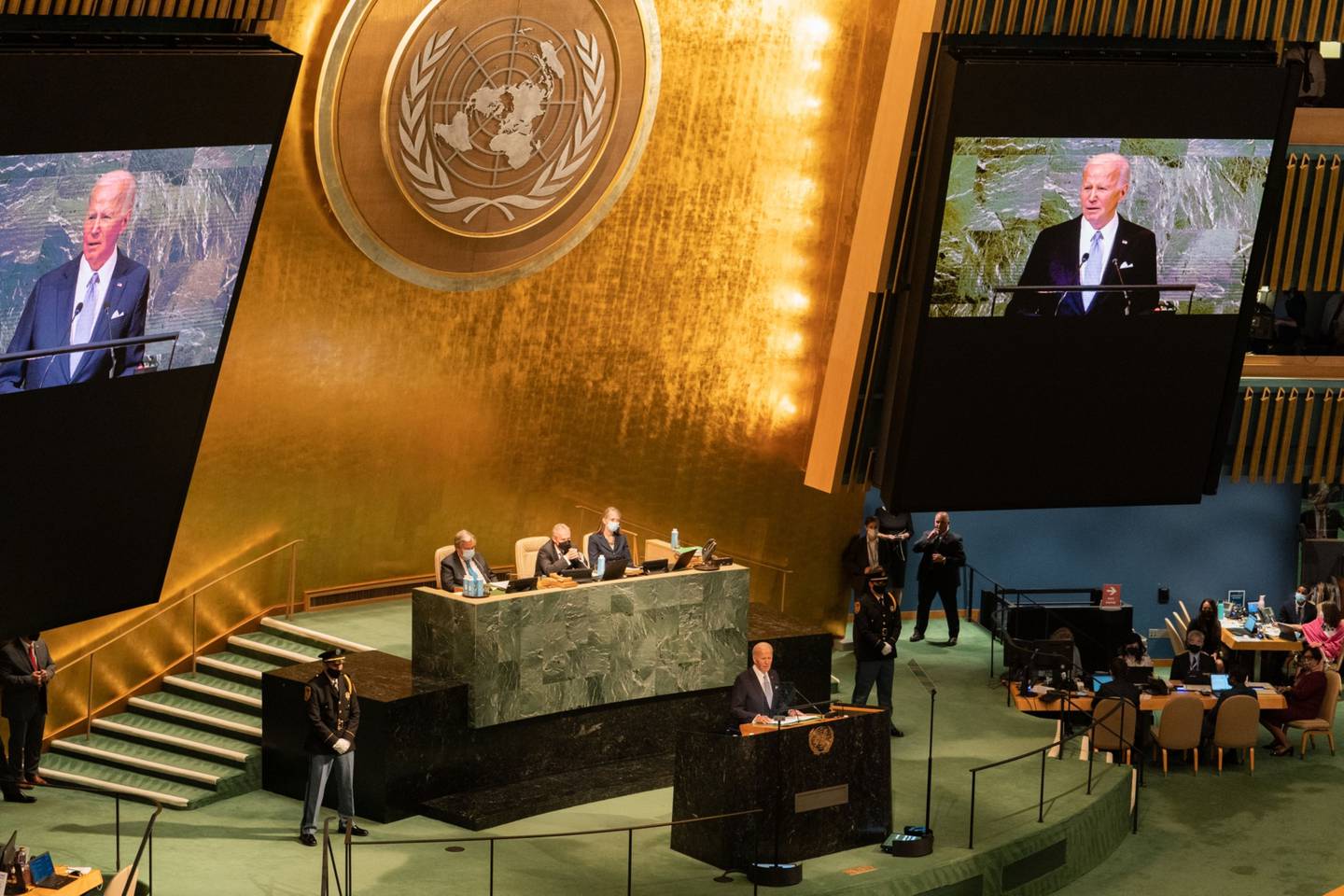 US President Joe Biden speaks during the United Nations General Assembly. Bloomberg