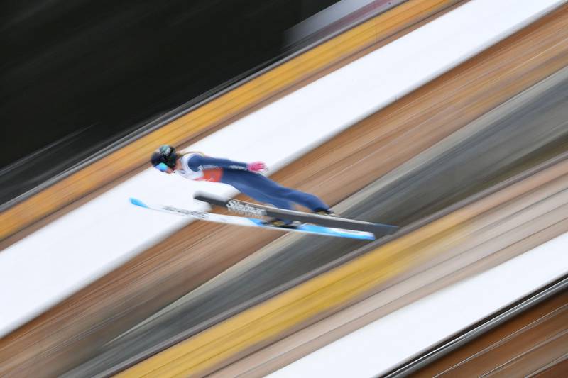 Tara Geraghty-Moats during the women's ski jump at the FIS Nordic Ski World Championships in Oberstdorf, southern Germany, on Saturday, February 27. AFP