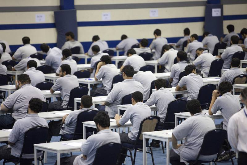 Pupils take an exam at The Institute of Applied Technology in Al Qusais, Dubai. For some, the examination process can be extremely stressful, and schools and family are urged to help. Jaime Puebla / The National