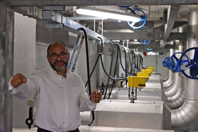 Saud Abdulaziz Abdul Ghani gives a tour of the cooling system at the Al Janoub Stadium in Doha.
