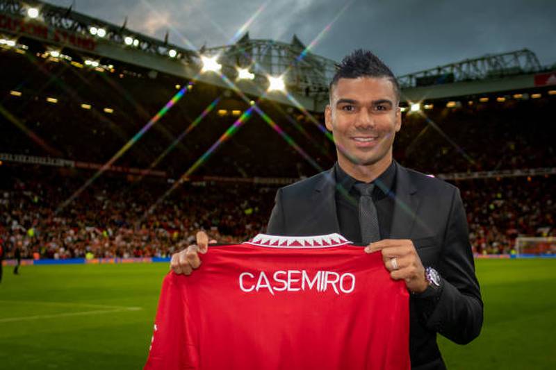 New signing Casemiro poses with a United shirt. Getty