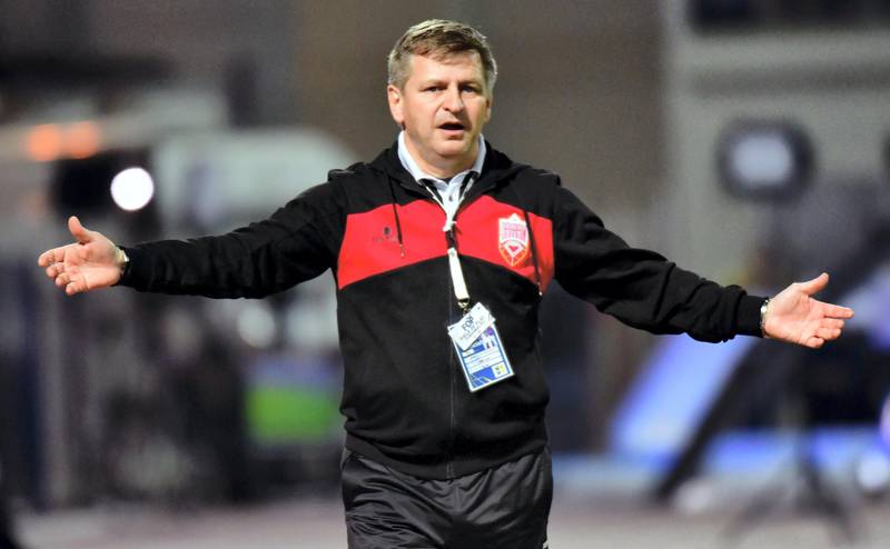 Bahrain's Czech coach Miroslav Soukup reacts during his team's 2017 Gulf Cup of Nations football match against Iraq at the Kuwait Stadium in Kuwait City on December 23, 2017. (Photo by GIUSEPPE CACACE / AFP)