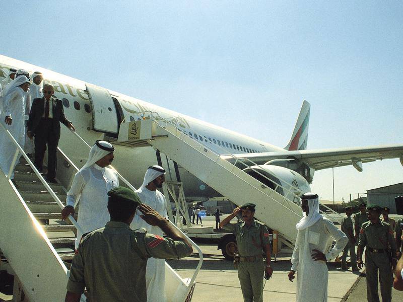 The first flight arrives in Karachi.